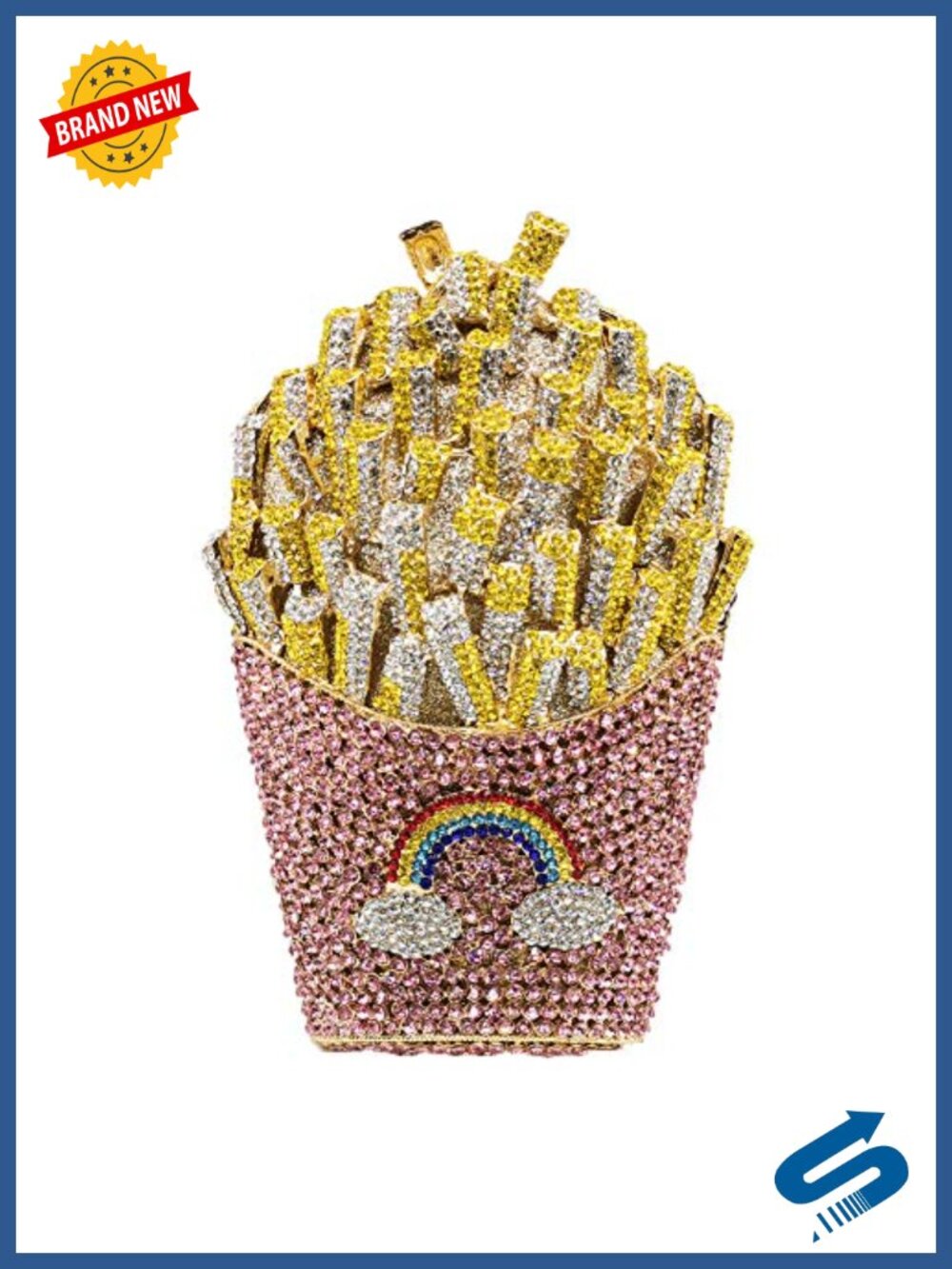 Crystal Fries Clutch Glitter Evening Bag Rhinestone Chain Clutch